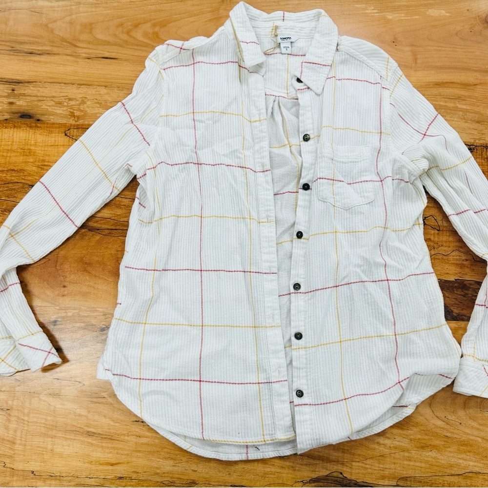 White Plaid Button-Up Shirt